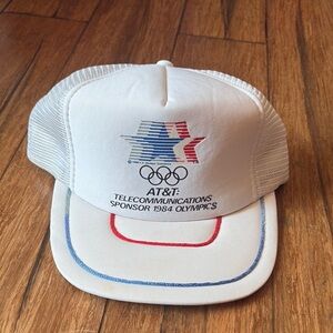 Vintage 1984 Olympics Snapback Hat Cap Mesh Trucker Red White Blue